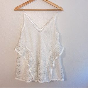 C/MEO collective White Eyelet Ruffle Tank Top